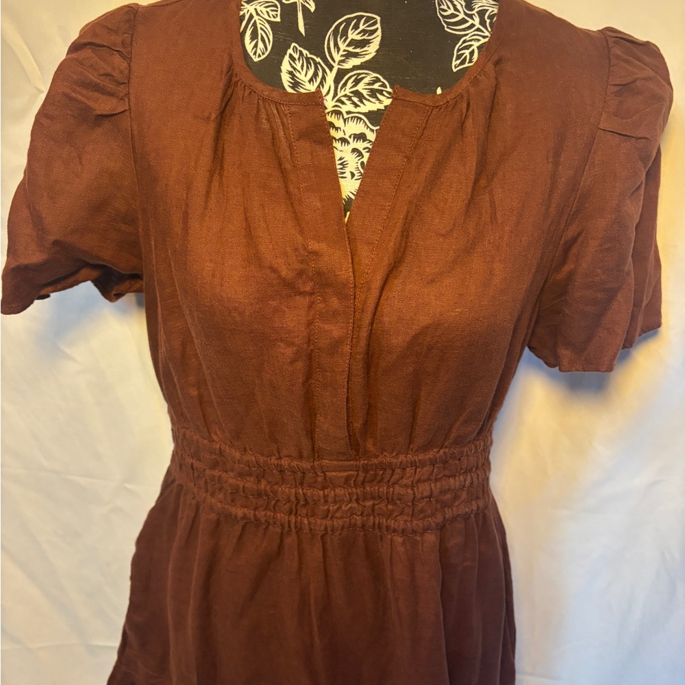 Quince 100% European Linen Tiered Maxi Dress Chocolate Rust - Picture 3 of 10